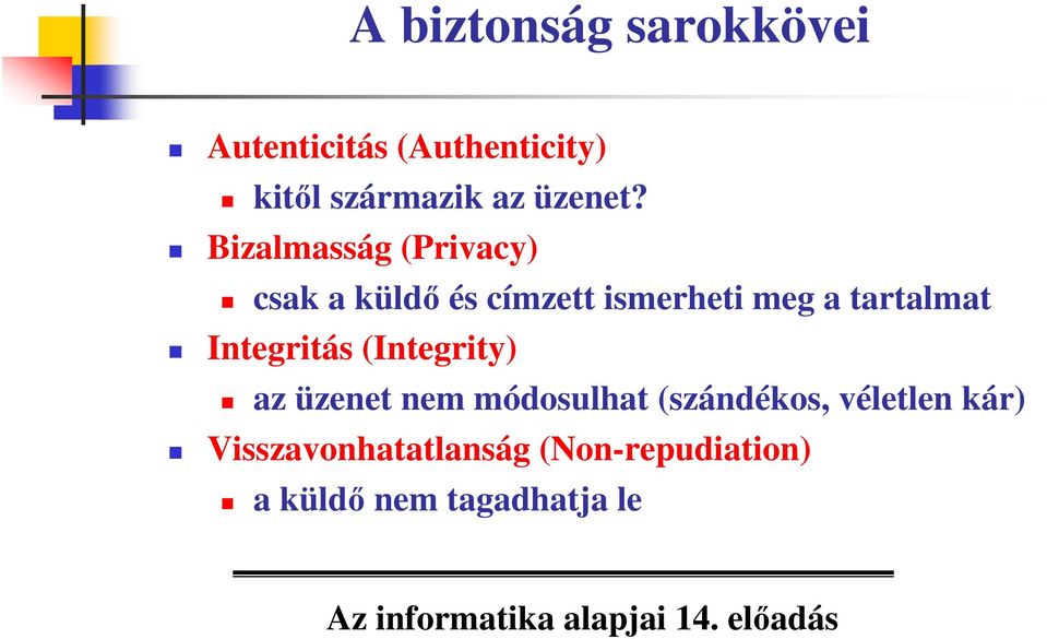 Bizalmasság (Privacy) csak a küld és címzett ismerheti meg a tartalmat