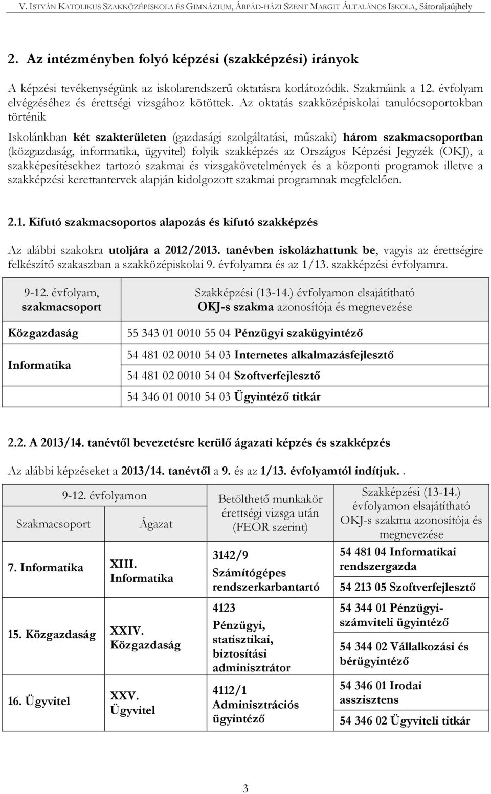 az Országos Képzési Jegyzék (OKJ), a szakképesítésekhez tartozó szakmai és vizsgakövetelmények és a központi programok illetve a szakképzési kerettantervek alapján kidolgozott szakmai programnak