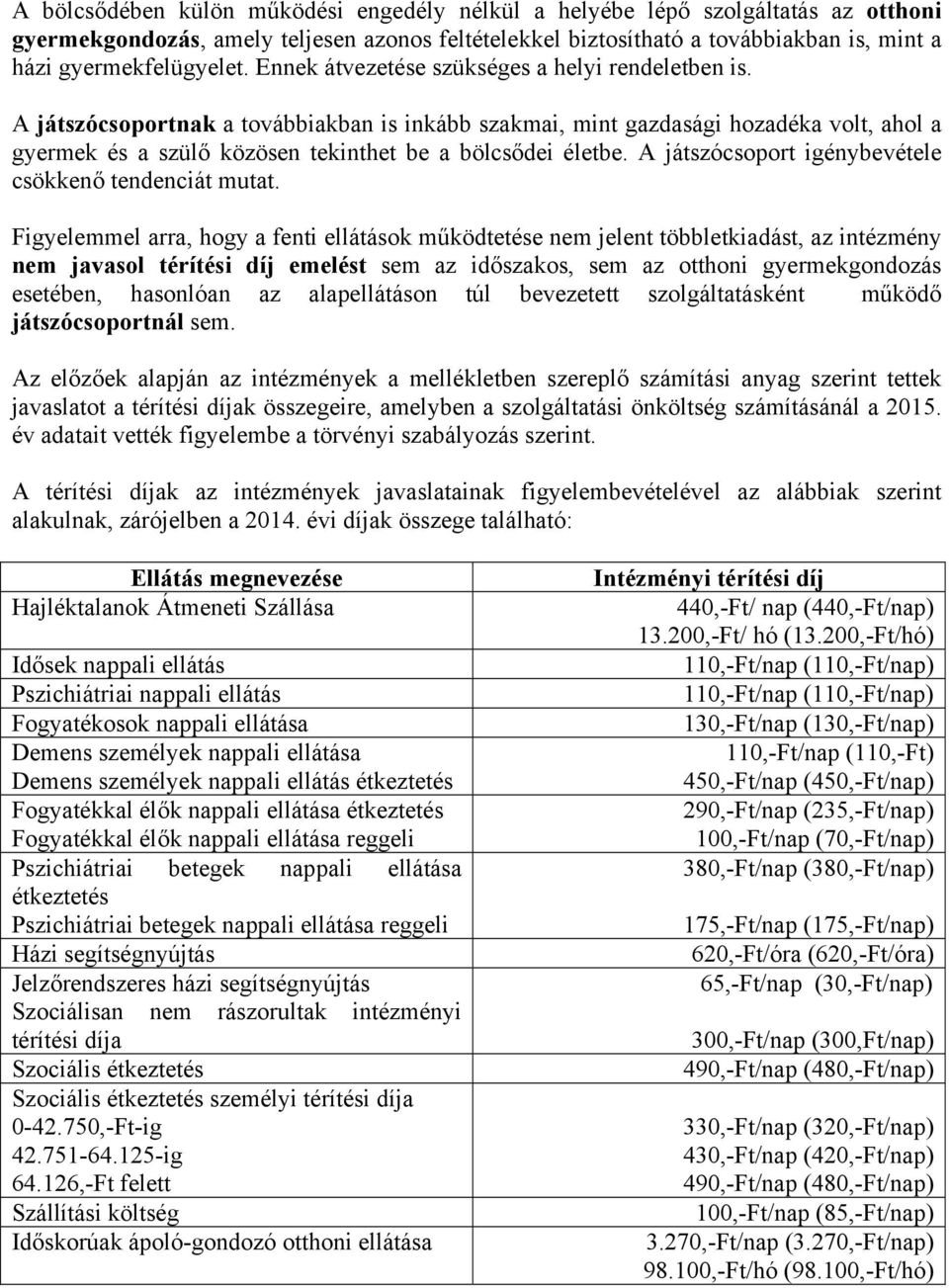 A játszócsoport igénybevétele csökkenő tendenciát mutat.