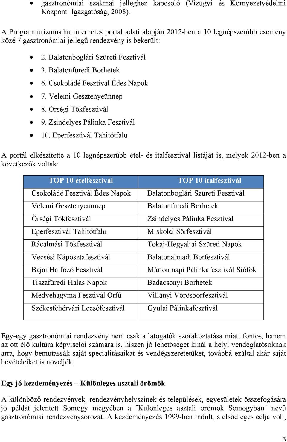 Csokoládé Fesztivál Édes Napok 7. Velemi Gesztenyeünnep 8. Őrségi Tökfesztivál 9. Zsindelyes Pálinka Fesztivál 10.