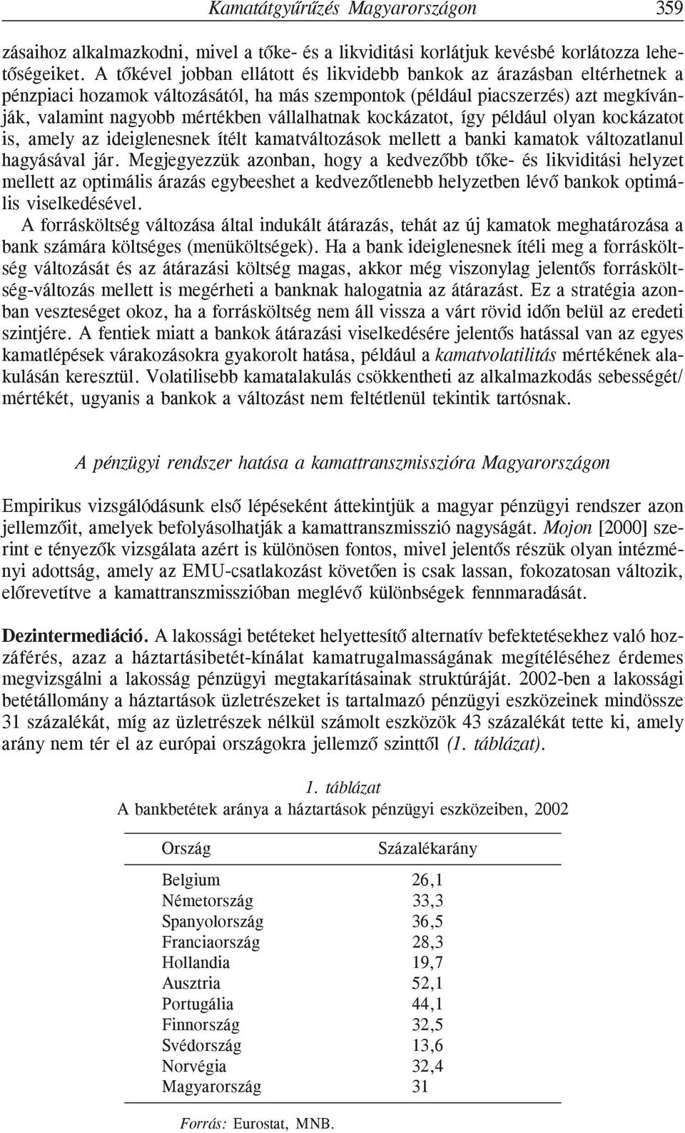 vállalhatnak kockázatot, így például olyan kockázatot is, amely az ideiglenesnek ítélt kamatváltozások mellett a banki kamatok változatlanul hagyásával jár.