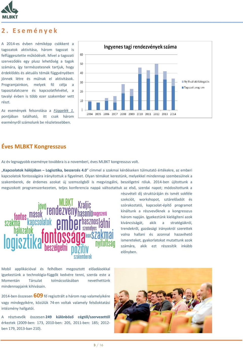 Programjainkon, melyek fő célja a tapasztalatcsere és kapcsolatfelvétel, a tavalyi évben is több ezer szakember vett részt. Az események felsorolása a Függelék 1.