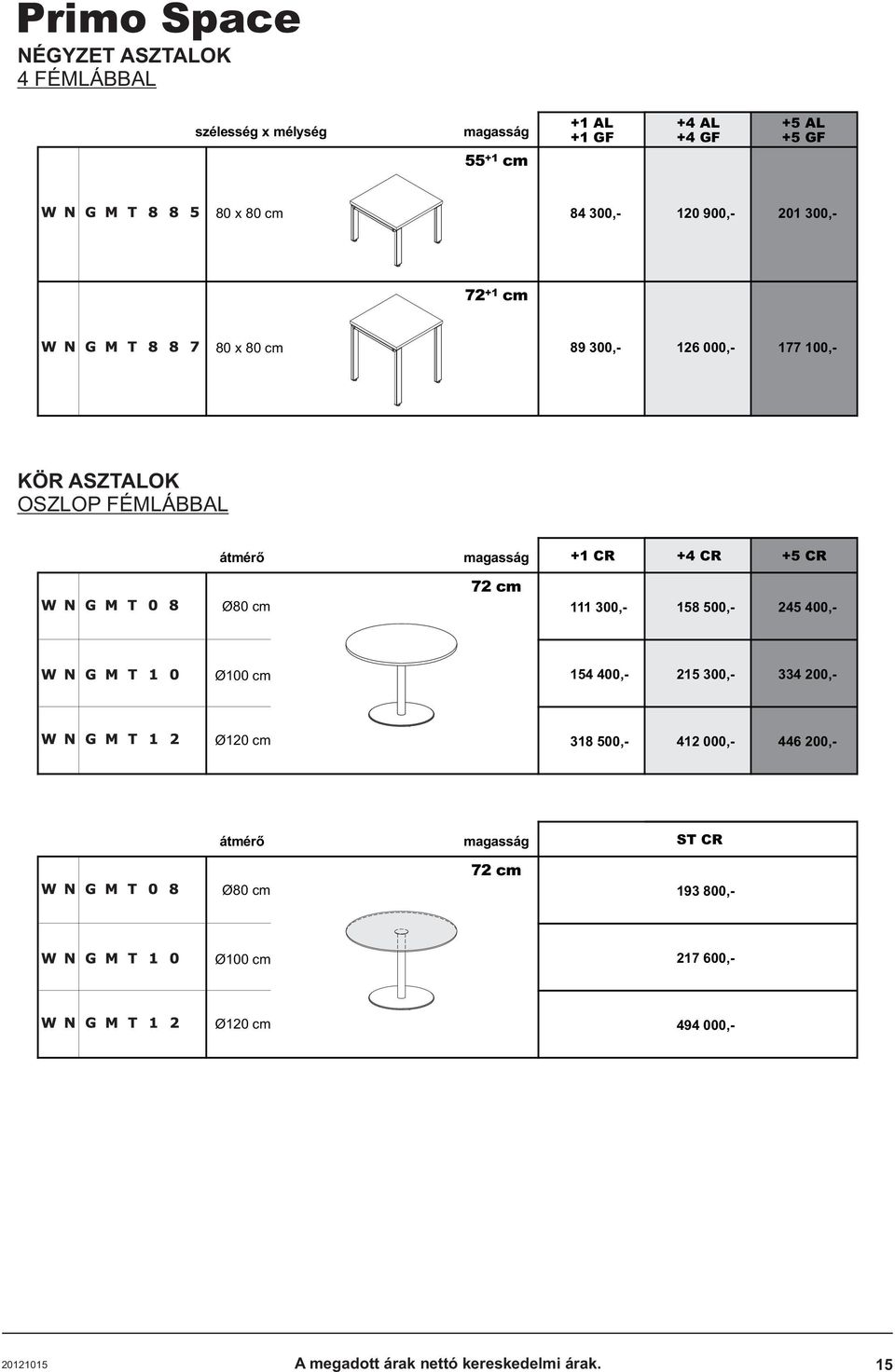 500,- 245 400,- Ø100 cm 154 400,- 215 300,- 334 200,- Ø120 cm 318 500,- 412 000,- 446 200,- átmérõ ST CR