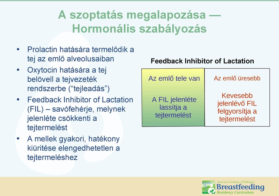 csökkenti a tejtermelést A mellek gyakori, hatékony kiüritése elengedhetetlen a tejtermeléshez Feedback Inhibitor of