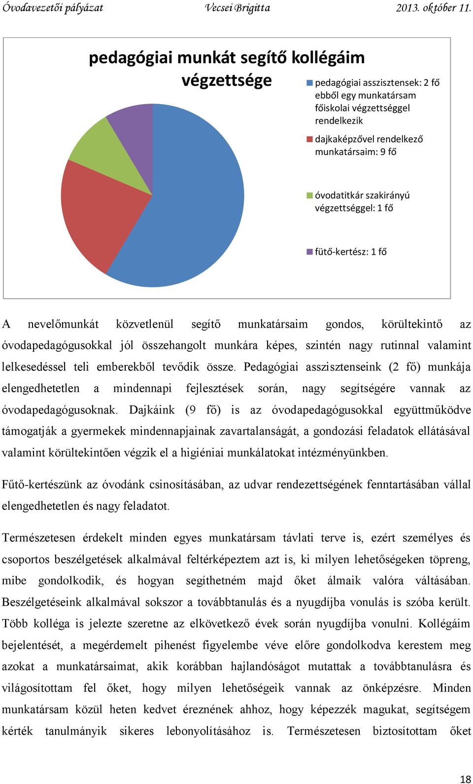 valamint lelkesedéssel teli emberekből tevődik össze. Pedagógiai asszisztenseink (2 fő) munkája elengedhetetlen a mindennapi fejlesztések során, nagy segítségére vannak az óvodapedagógusoknak.