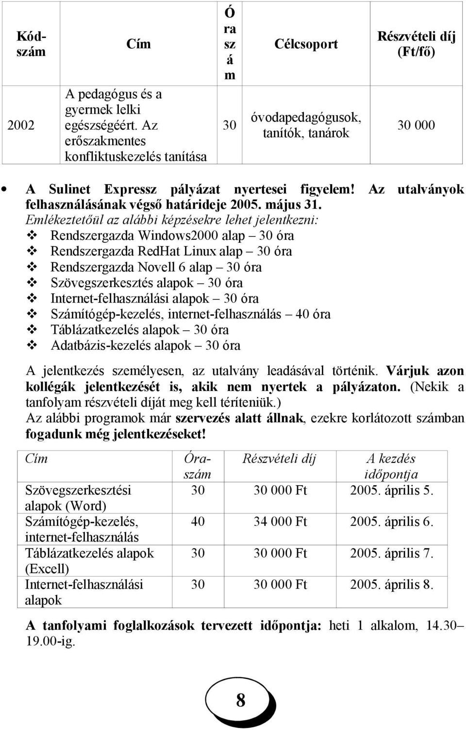 Az utalványok felhasználásának végső határideje 2005. május 31.