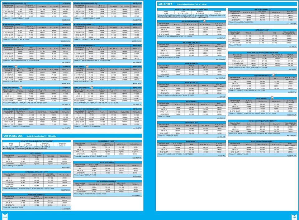 000 kód: ESUSONA Aqua Hotel Promenade**** ak Hotel Best Western Les Palmeres**** ak IX.12.,19. VI.6.,13.,20., IX.12.,19. VI.6.,13.,20.,27.,,19. VI.6.,13.,20.,27.,,IX.5. VI.27.,, IX.5. VII.4., VII.11.