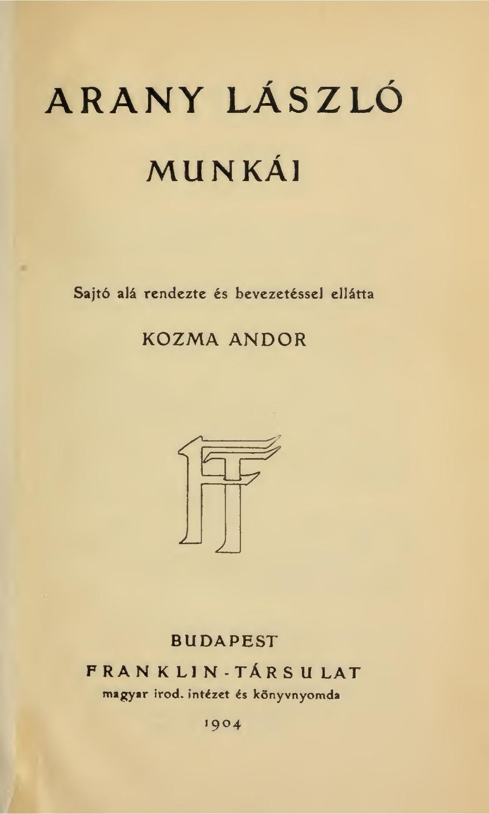 KOZMA ANDOR BUDAPEST FRANKLIN-TÁRSU