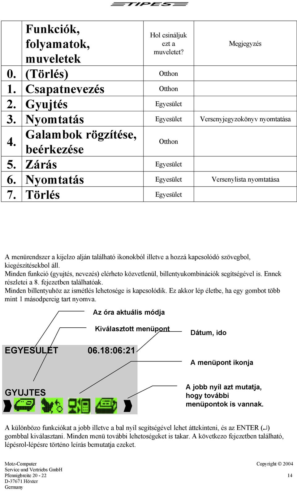 Törlés Egyesület A menürendszer a kijelzo alján található ikonokból illetve a hozzá kapcsolódó szövegbol, kiegészítésekbol áll.