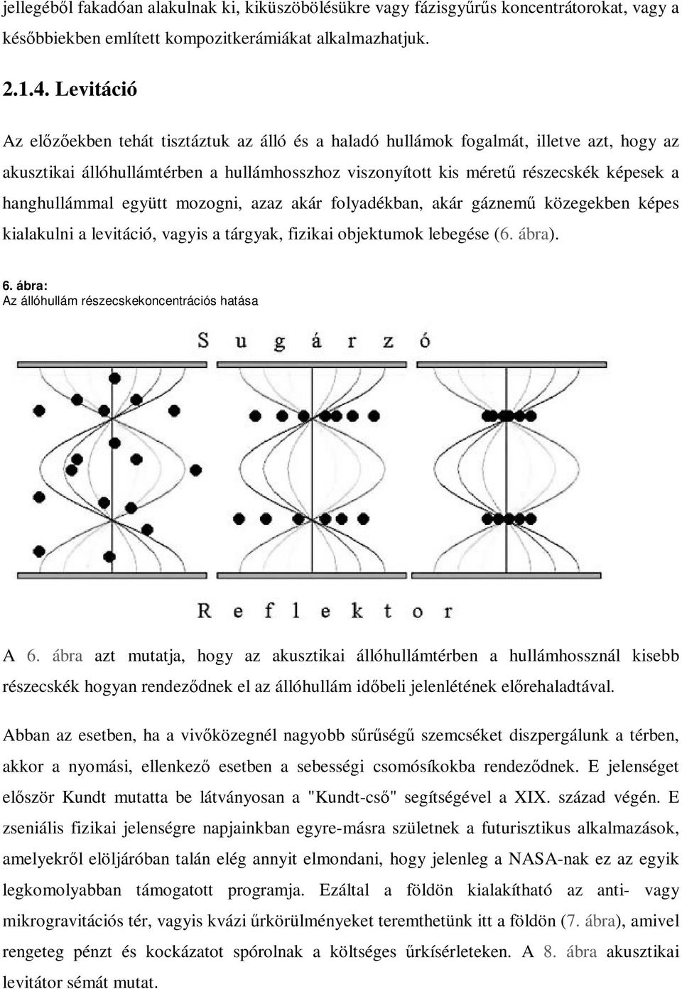 hanghullámmal együtt mozogni, azaz akár folyadékban, akár gáznem közegekben képes kialakulni a levitáció, vagyis a tárgyak, fizikai objektumok lebegése (6. ábra). 6.