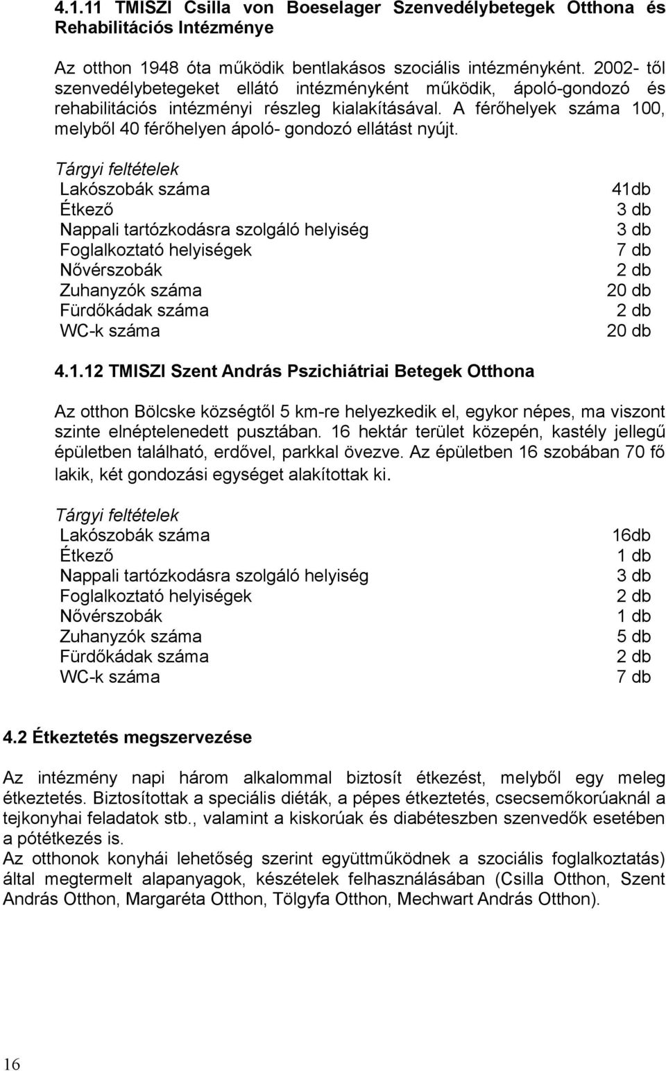 A férőhelyek száma 100, melyből 40 férőhelyen ápoló- gondozó ellátást nyújt.