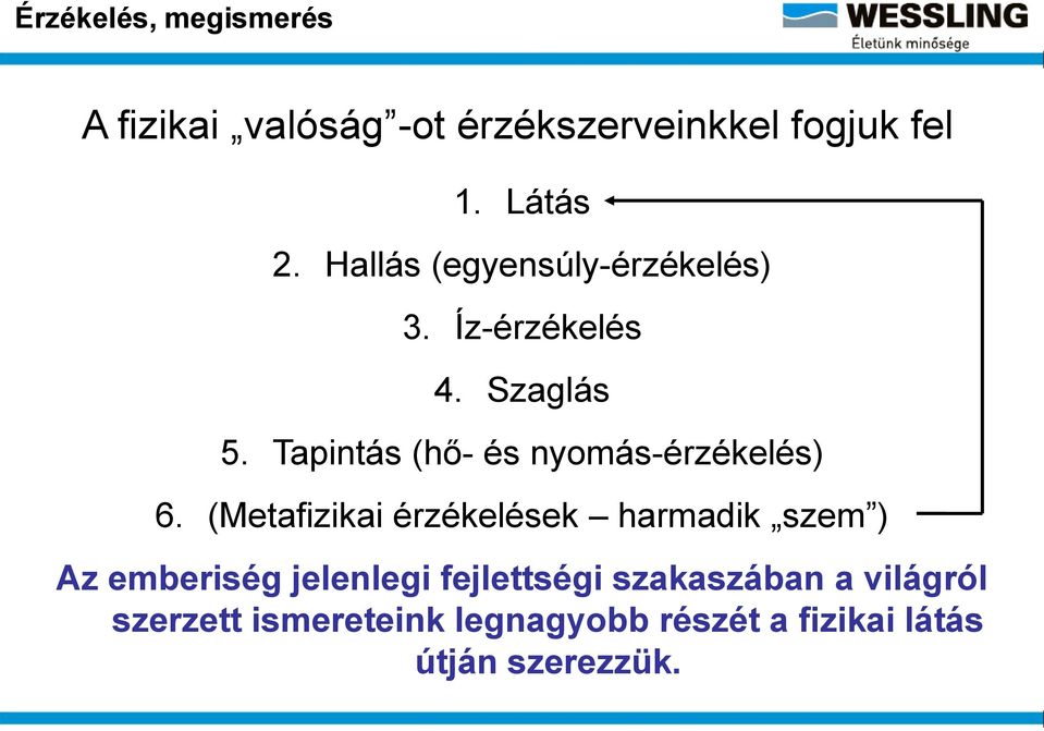 Tapintás (hő- és nyomás-érzékelés) 6.