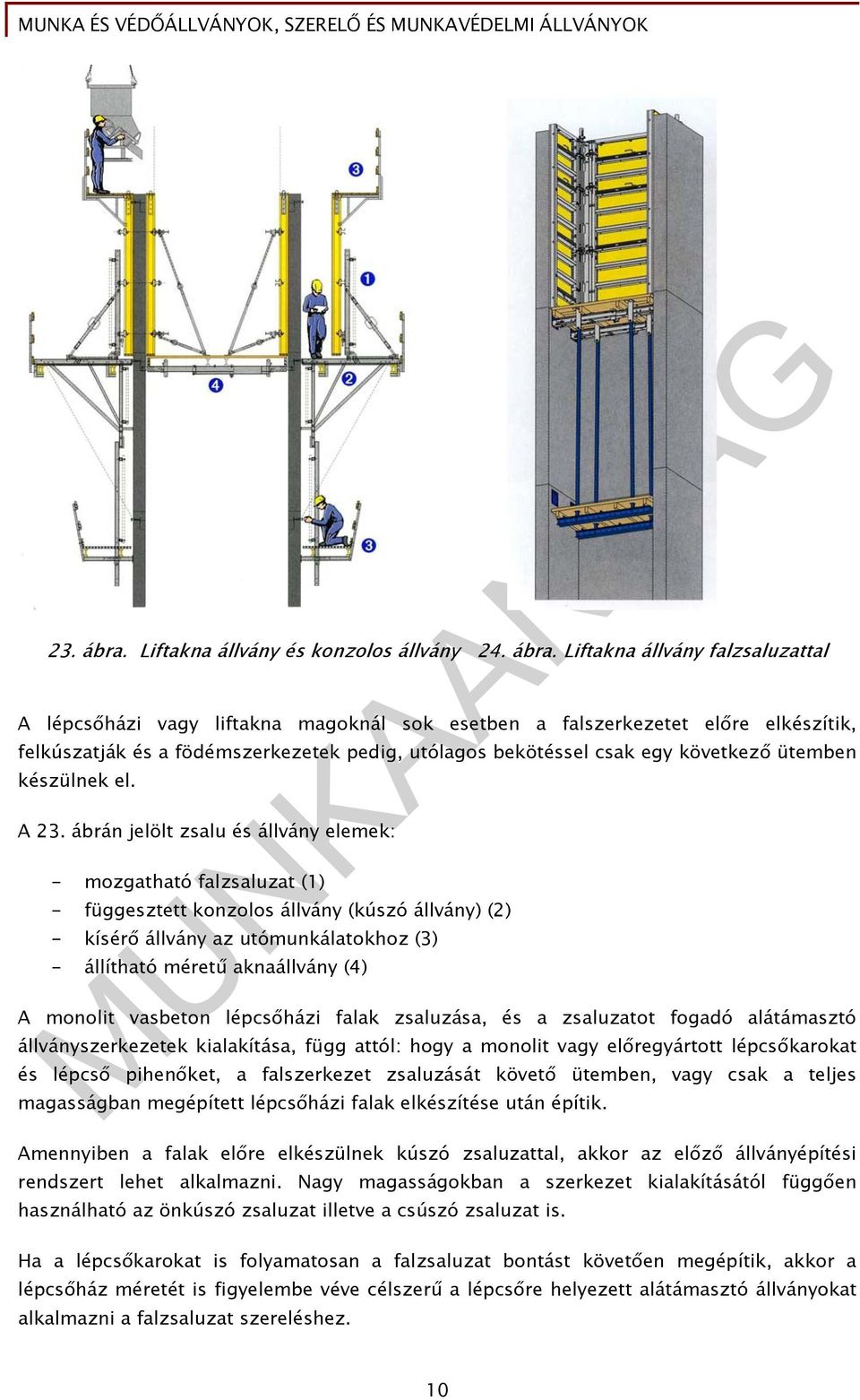 Liftakna állvány falzsaluzattal A lépcsőházi vagy liftakna magoknál sok esetben a falszerkezetet előre elkészítik, felkúszatják és a födémszerkezetek pedig, utólagos bekötéssel csak egy következő