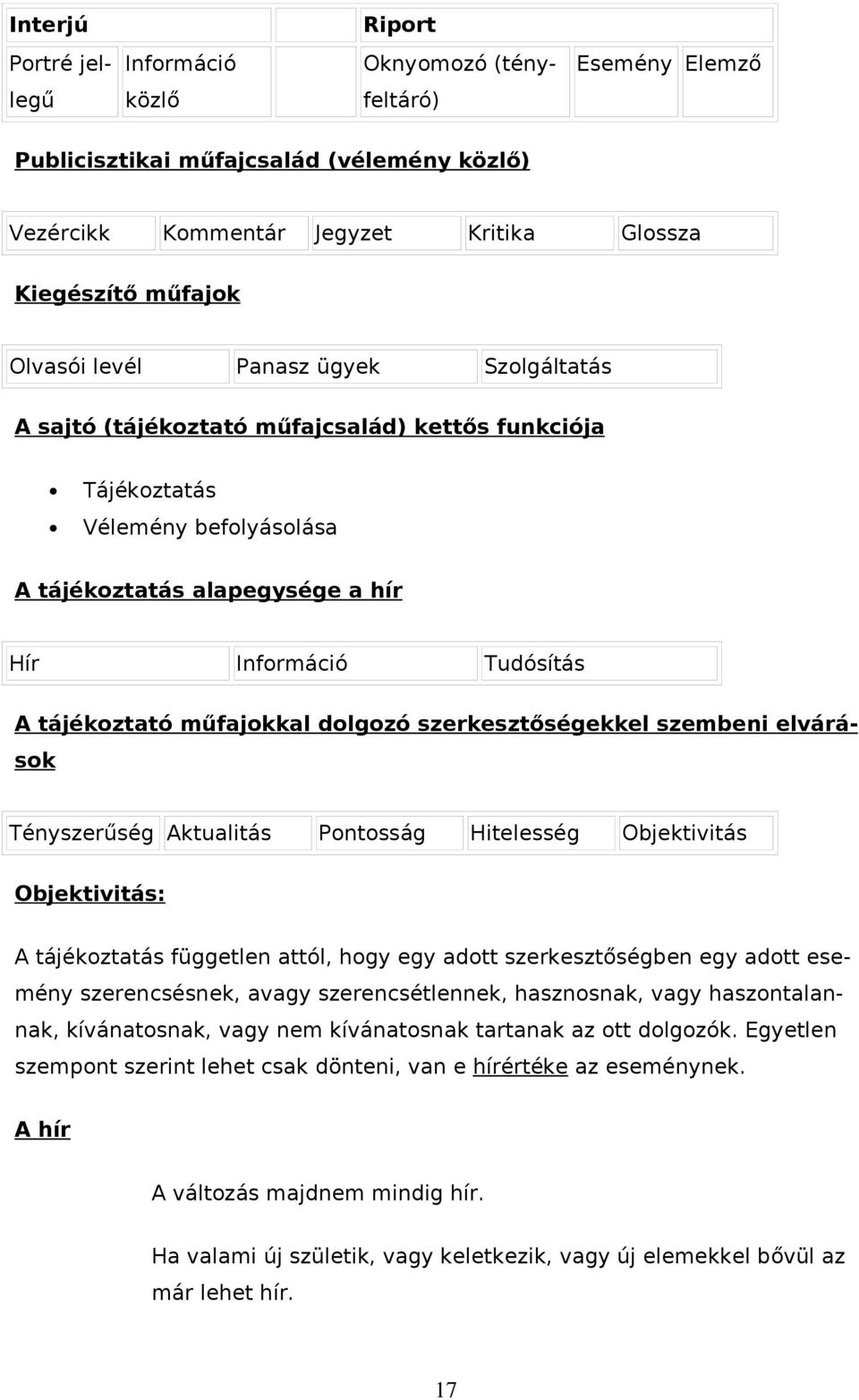 szerkesztőségekkel szembeni elvárásk Tényszerűség Aktualitás Pntsság Hitelesség Objektivitás Objektivitás: A tájékztatás független attól, hgy egy adtt szerkesztőségben egy adtt esemény szerencsésnek,