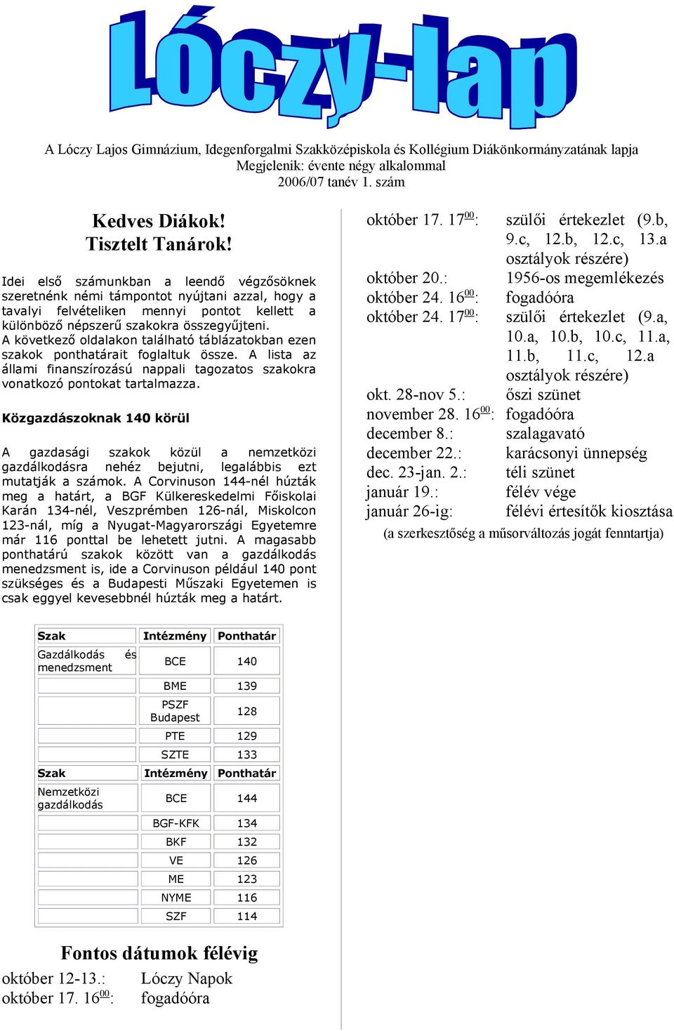 A következő oldalakon található táblázatokban ezen szakok ponthatárait foglaltuk össze. A lista az állami finanszírozású nappali tagozatos szakokra vonatkozó pontokat tartalmazza.