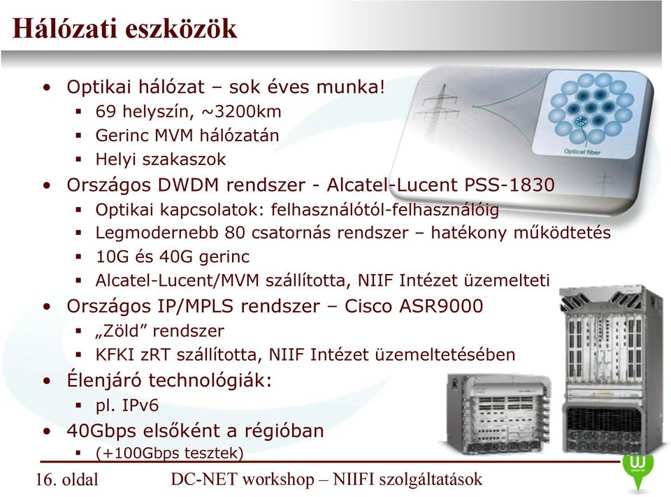 felhasználótól-felhasználóig Legmodernebb 80 csatornás rendszer hatékony működtetés 10G és 40G gerinc Alcatel-Lucent/MVM