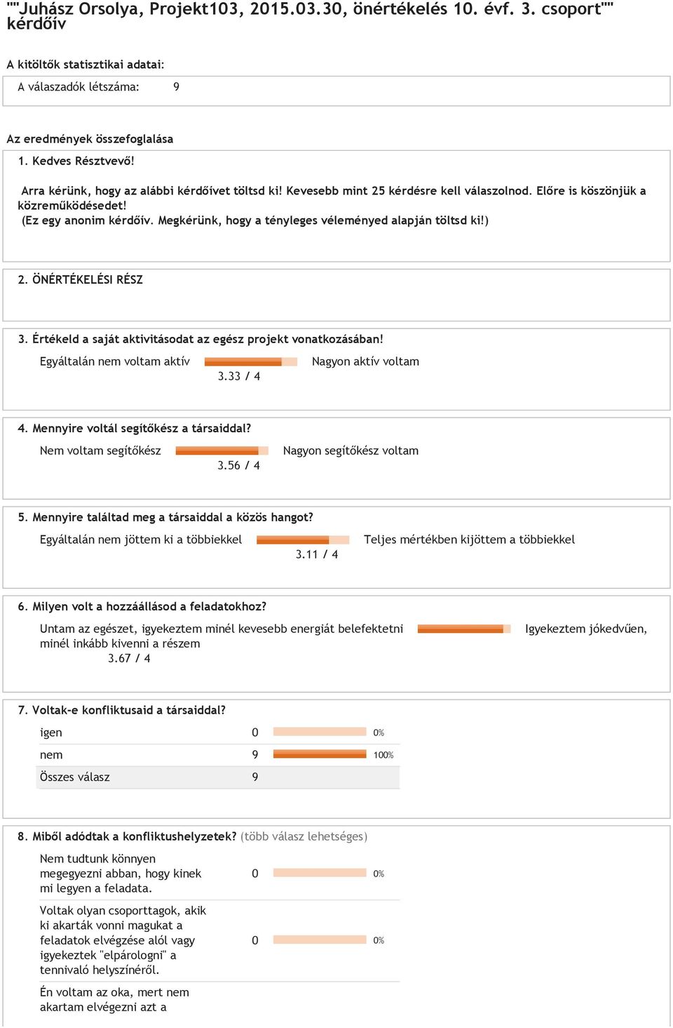 Megkérünk, hogy a tényleges véleményed alapján töltsd ki!) 2. ÖNÉRTÉKELÉSI RÉSZ 3. Értékeld a saját aktivitásodat az egész projekt vonatkozásában! Egyáltalán nem voltam aktív 3.