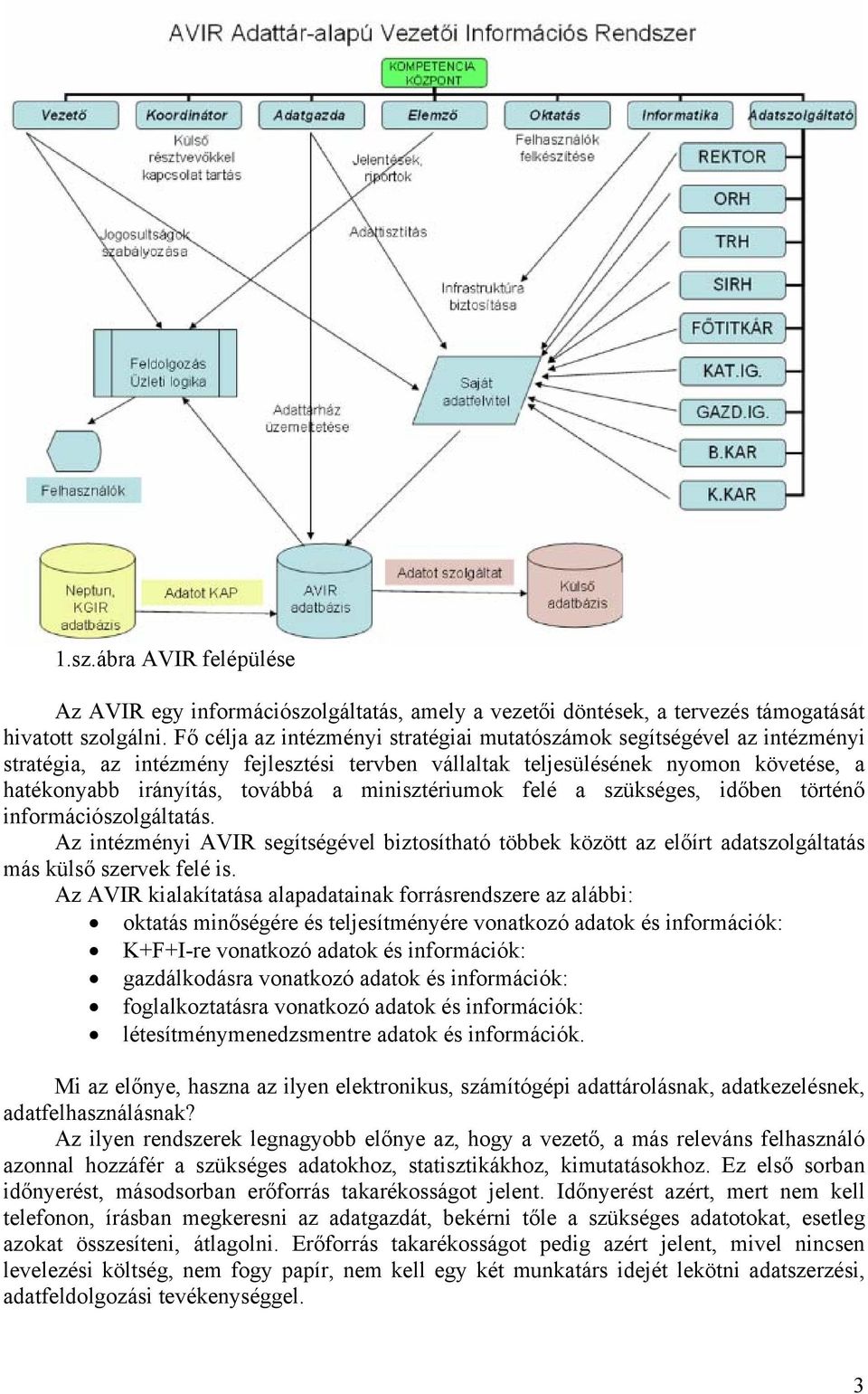 minisztériumok felé a szükséges, időben történő információszolgáltatás. Az intézményi AVIR segítségével biztosítható többek között az előírt adatszolgáltatás más külső szervek felé is.