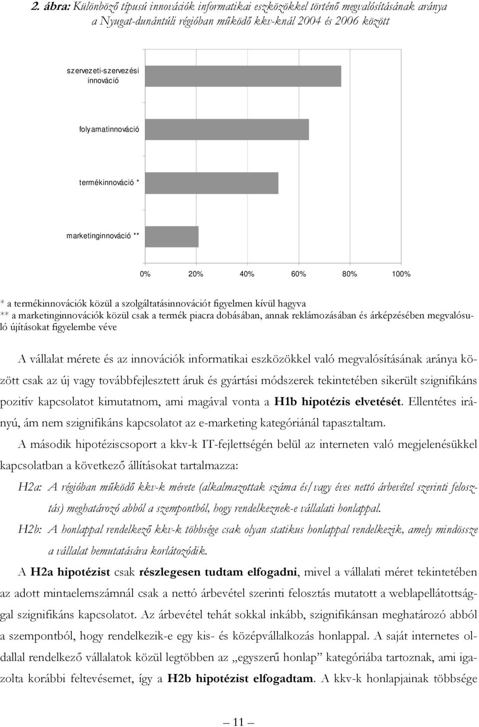 termék piacra dobásában, annak reklámozásában és árképzésében megvalósuló újításokat figyelembe véve A vállalat mérete és az innovációk informatikai eszközökkel való megvalósításának aránya között