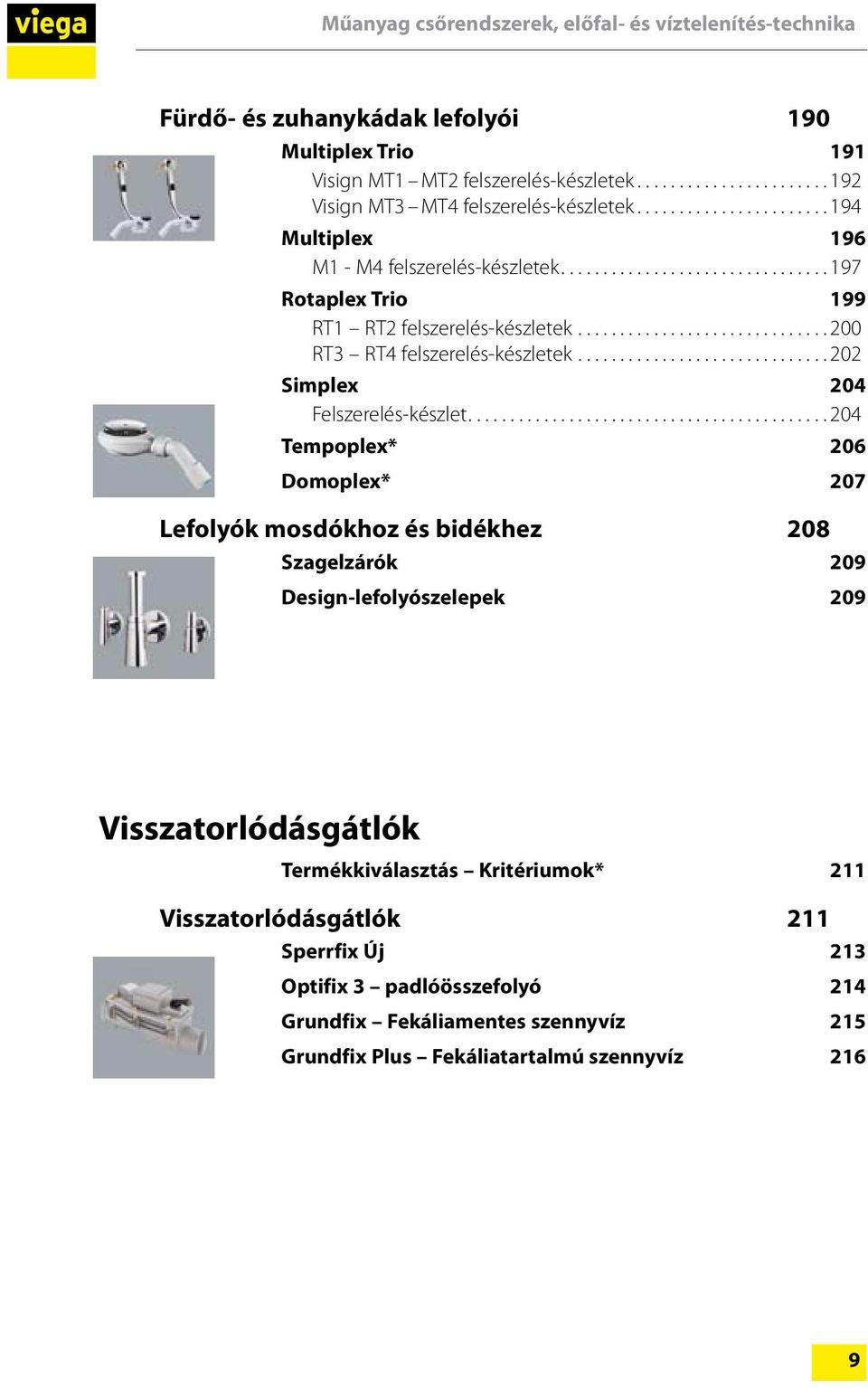 .. 200 RT3 RT4 felszerelés-készletek... 202 Simplex 204 Felszerelés-készlet.