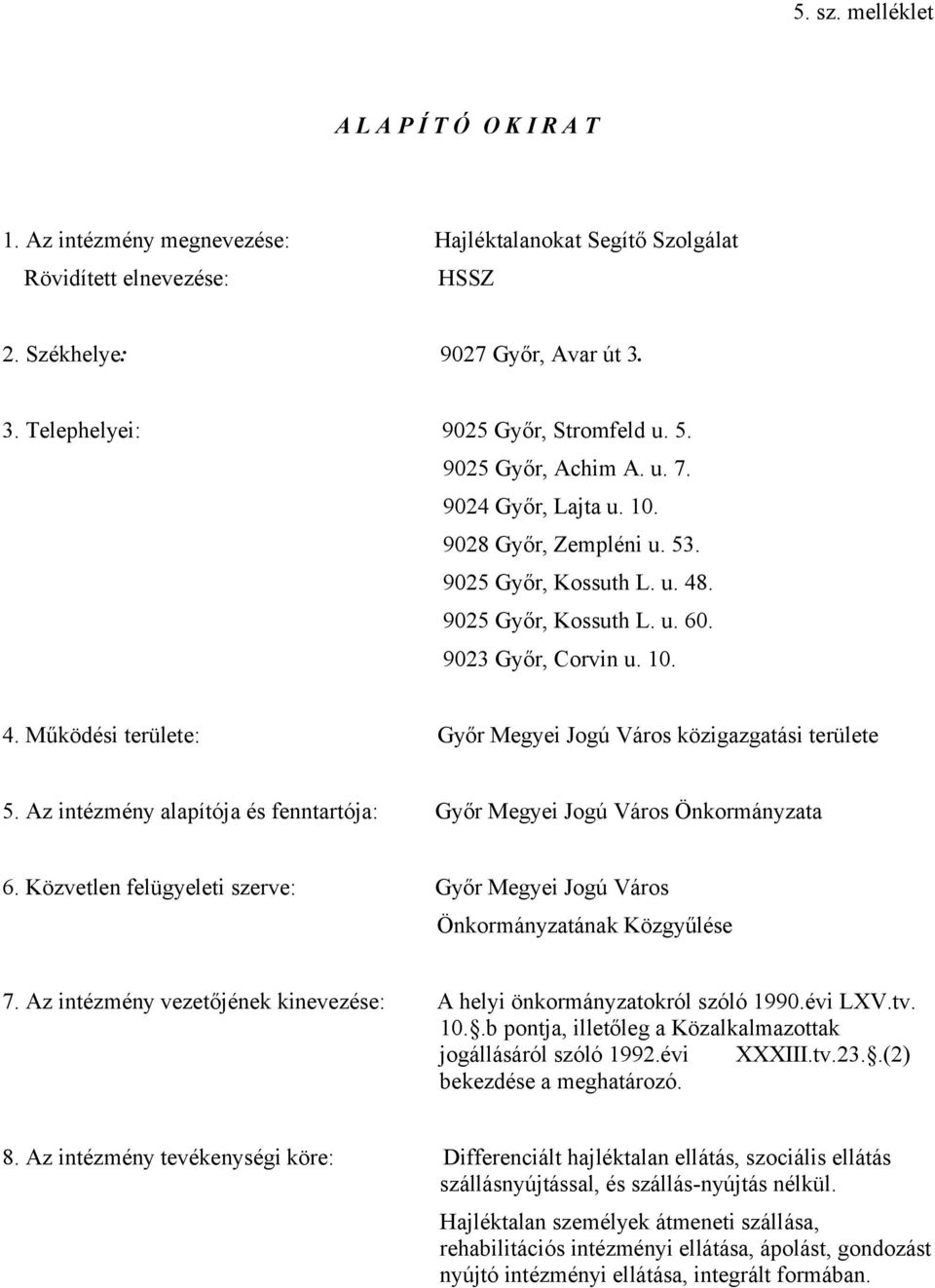 10. 4. Működési területe: Győr Megyei Jogú Város közigazgatási területe 5. Az intézmény alapítója és fenntartója: Győr Megyei Jogú Város Önkormányzata 6.