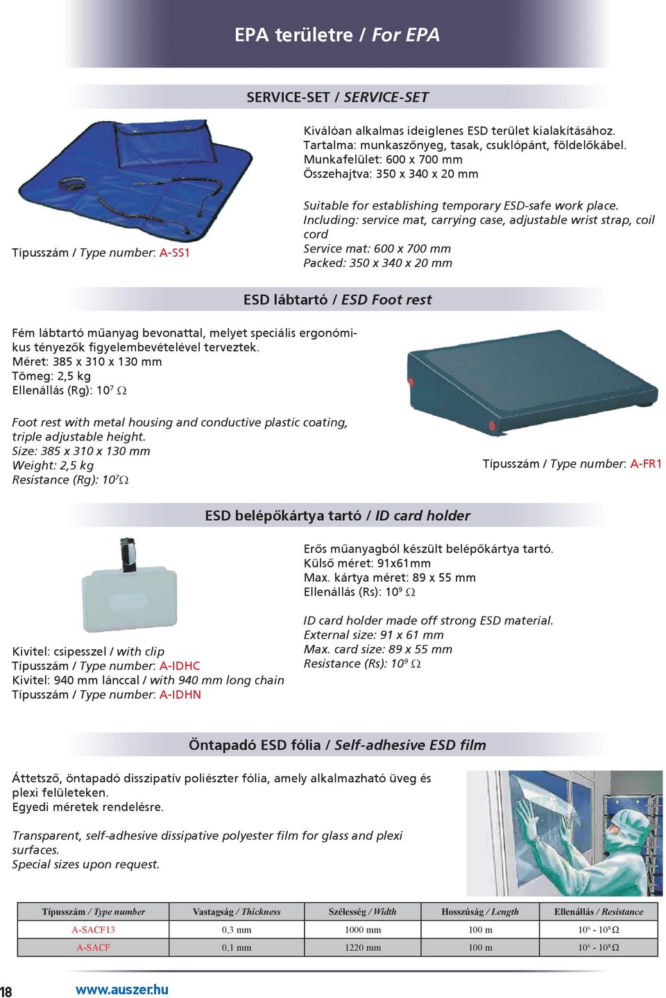 Including: service mat, carrying case, adjustable wrist strap, coil cord Service mat: 600 x 700 mm Packed: 350 x 340 x 20 mm ESD lábtartó / ESD Foot rest Fém lábtartó műanyag bevonattal, melyet