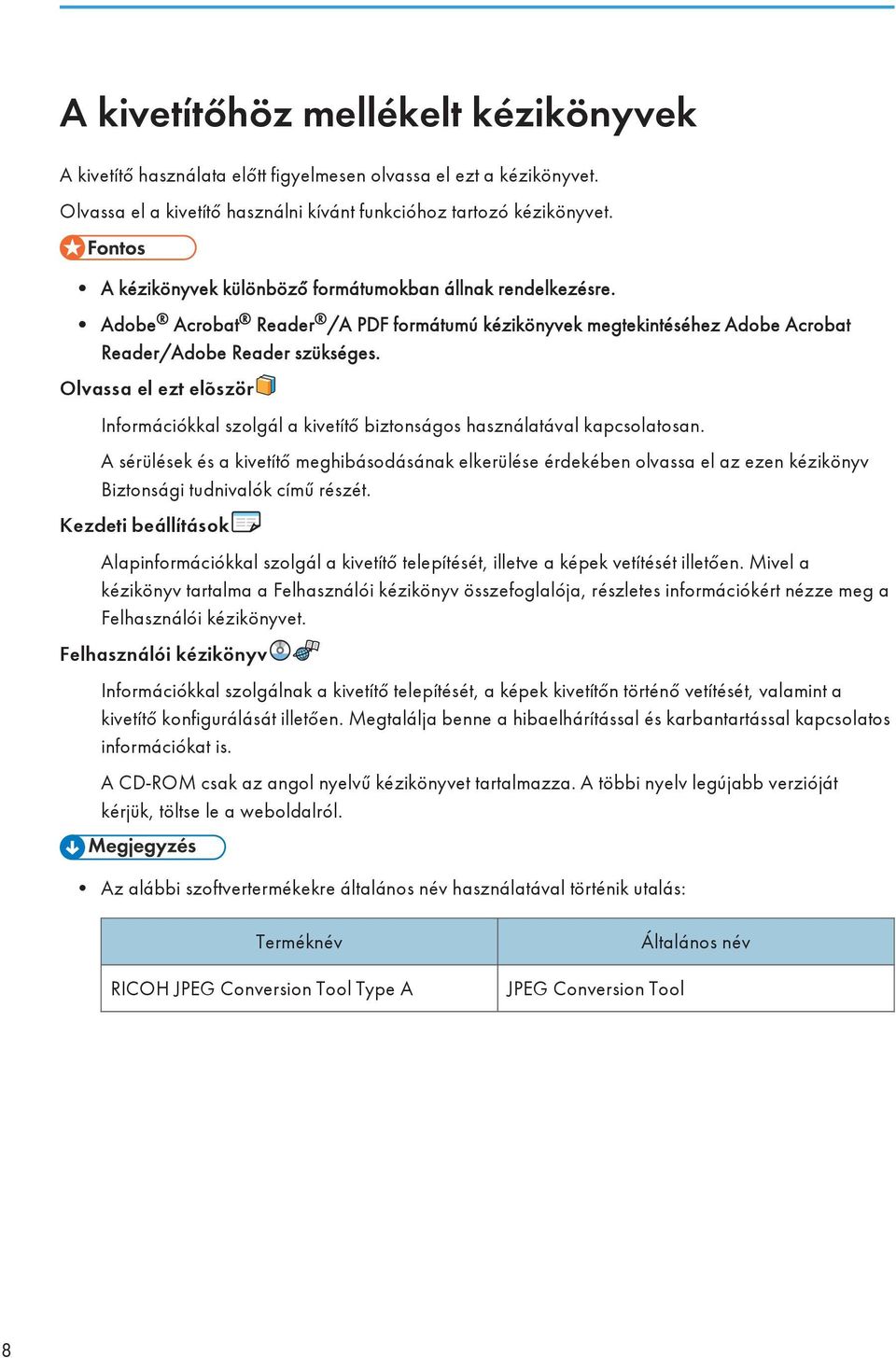 Olvassa el ezt elõször Információkkal szolgál a kivetítő biztonságos használatával kapcsolatosan.