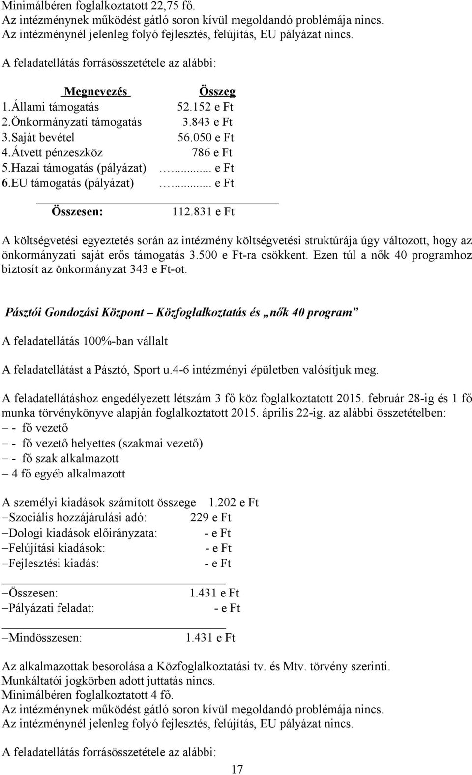 Hazai támogatás (pályázat)... e Ft 6.EU támogatás (pályázat)... e Ft Összesen: 112.