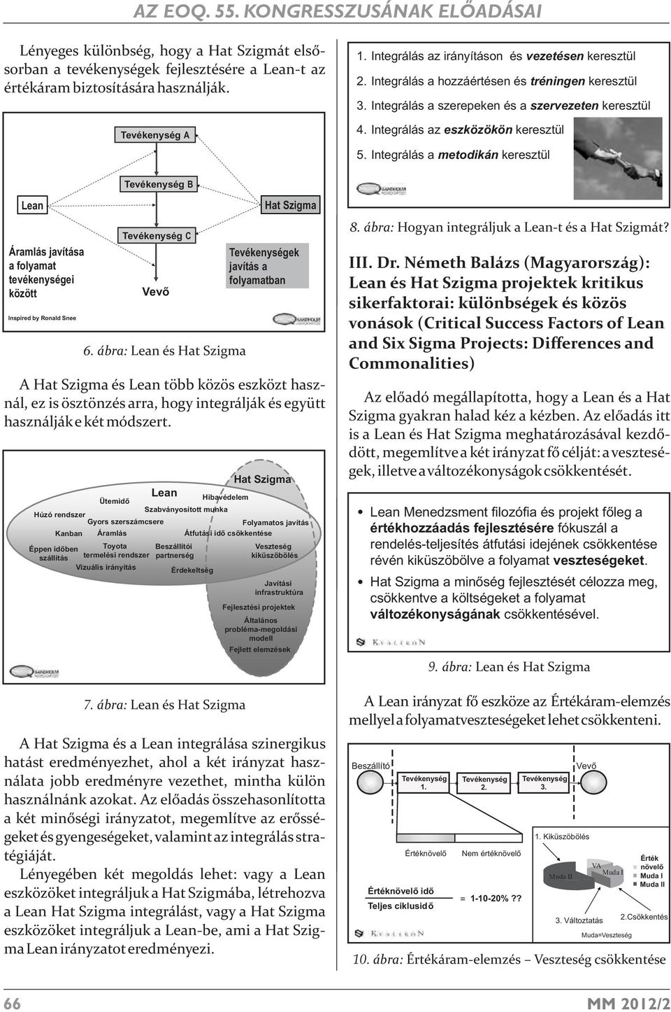 Integrálás a metodikán keresztül Tevékenység B Lean Áramlás javítása a folyamat tevékenységei között Inspired by Ronald Snee Tevékenység C Vevő 6.