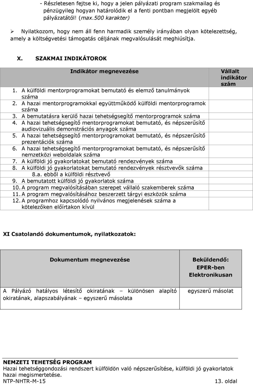 SZAKMAI INDIKÁTOROK Indikátor megnevezése 1. A külföldi mentorprogramokat bemutató és elemző tanulmányok száma 2. A hazai mentorprogramokkal együttműködő külföldi mentorprogramok száma 3.