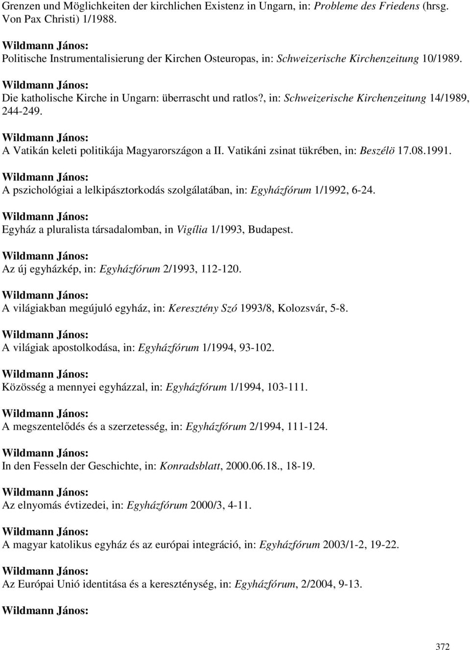 , in: Schweizerische Kirchenzeitung 14/1989, 244-249. A Vatikán keleti politikája Magyarországon a II. Vatikáni zsinat tükrében, in: Beszélö 17.08.1991.
