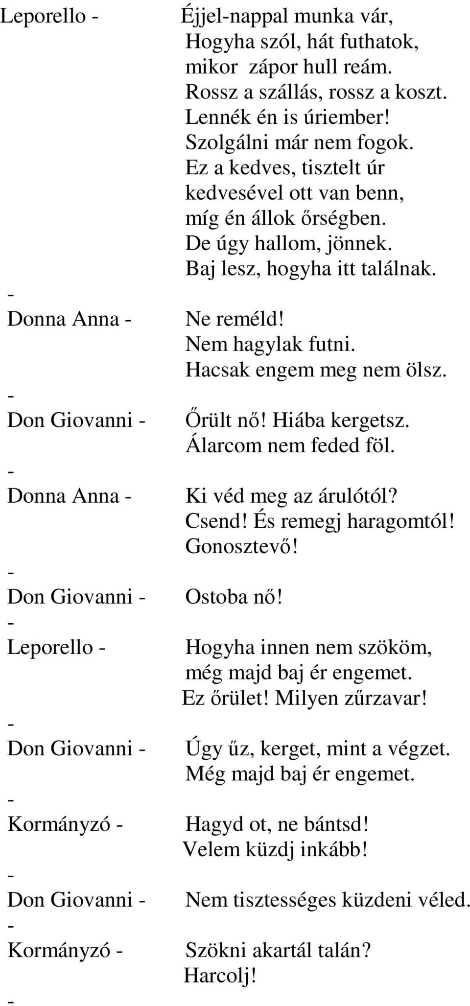 Donna Anna Don Giovanni Donna Anna Don Giovanni Leporello Don Giovanni Kormányzó Don Giovanni Kormányzó Ne reméld! Nem hagylak futni. Hacsak engem meg nem ölsz. Őrült nő! Hiába kergetsz.