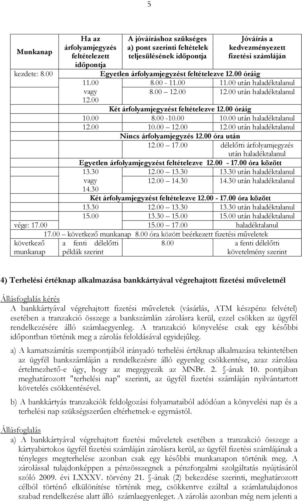 00 után haladéktalanul 8.00 12.00 12.00 után haladéktalanul Két árfolyamjegyzést feltételezve 12.00 óráig 10.00 8.00-10.00 10.00 után haladéktalanul 12.00 10.00 12.00 12.00 után haladéktalanul Nincs árfolyamjegyzés 12.