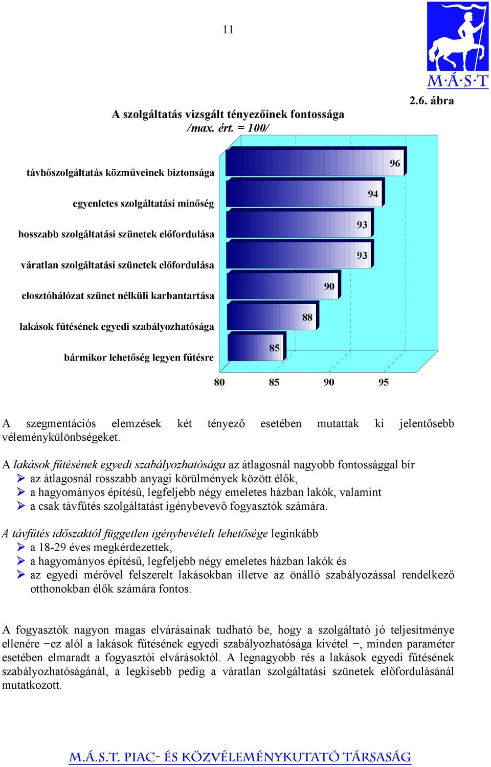 szünet nélküli karbantartása 90 lakások fűtésének egyedi szabályozhatósága 88 bármikor lehetőség legyen fűtésre 85 80 85 90 95 A szegmentációs elemzések két tényező esetében mutattak ki jelentősebb