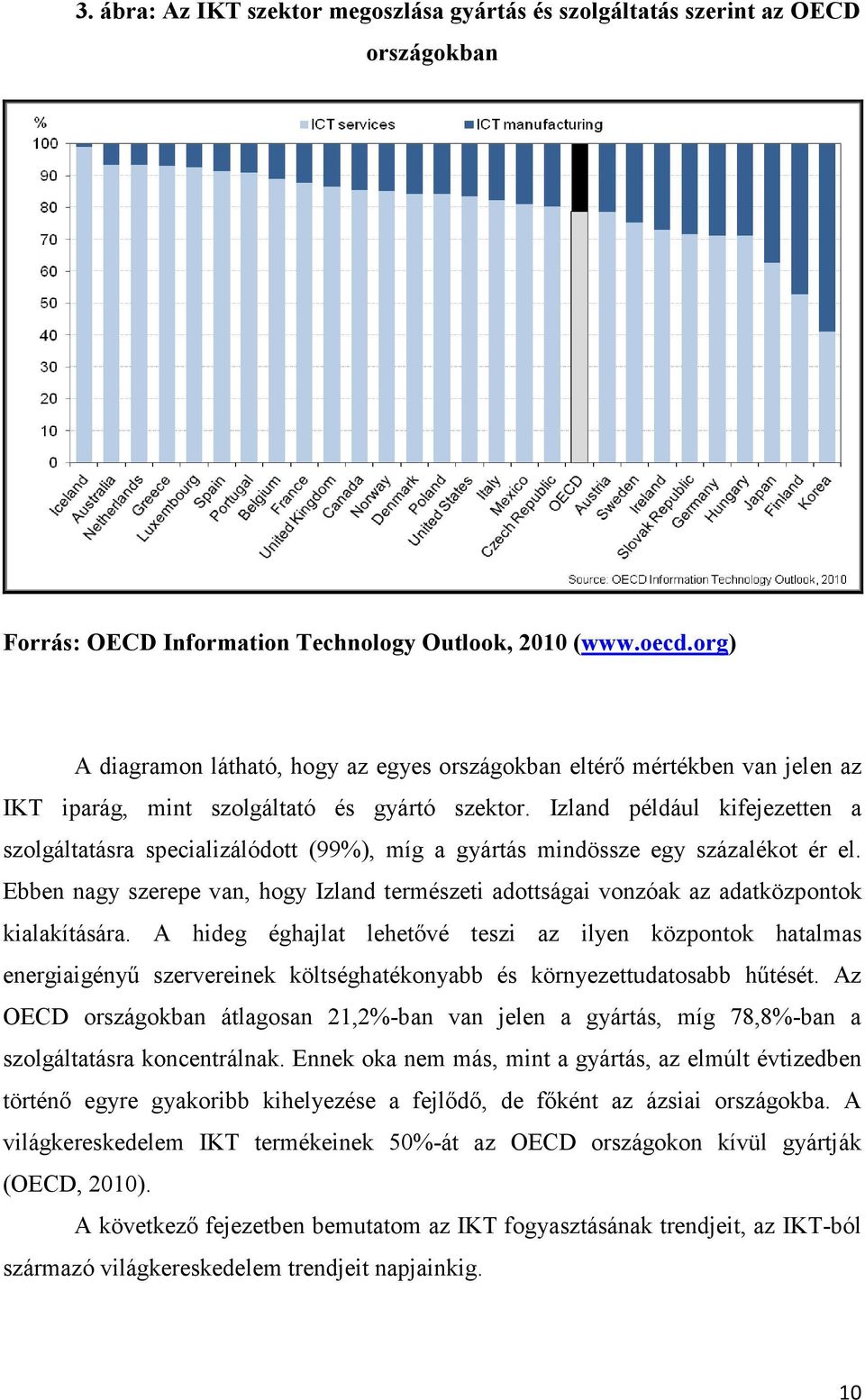 Izland például kifejezetten a szolgáltatásra specializálódott (99%), míg a gyártás mindössze egy százalékot ér el.