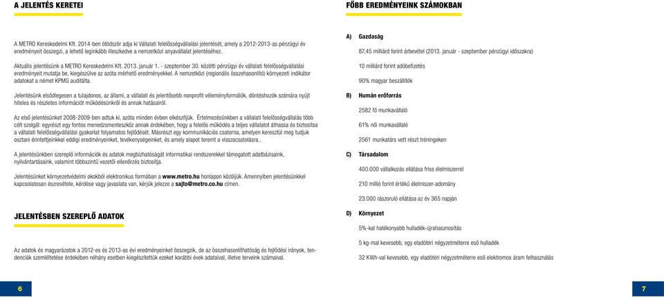 Aktuális jelentésünk a Kereskedelmi Kft. 2013. január 1. - szeptember 30. közötti pénzügyi év vállalati felelősségvállalási eredményeit mutatja be, kiegészülve az azóta mérhető eredményekkel.