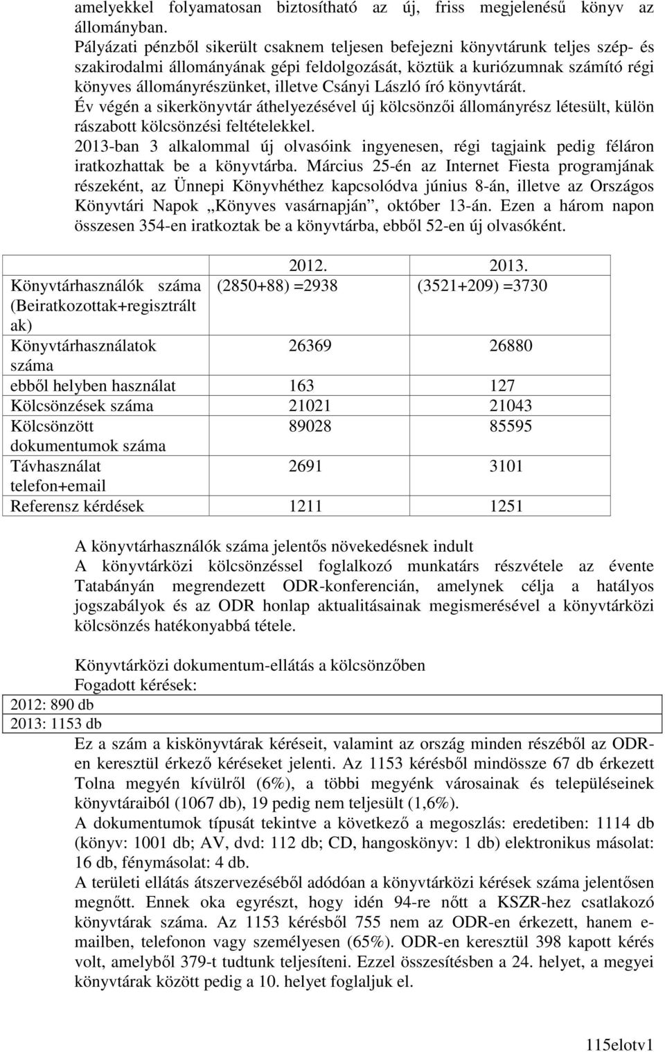 Csányi László író könyvtárát. Év végén a sikerkönyvtár áthelyezésével új kölcsönzıi állományrész létesült, külön rászabott kölcsönzési feltételekkel.