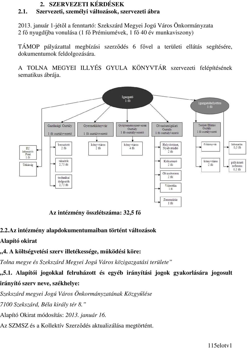 ellátás segítésére, dokumentumok feldolgozására. A TOLNA MEGYEI ILLYÉS GYULA KÖNYVTÁR szervezeti felépítésének sematikus ábrája. Az intézmény összlétszáma: 32,