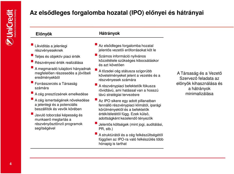 vevők körében Javuló toborzási képesség és munkaerő megtartás a részvényösztönző programok segítségével Az elsődleges forgalomba hozatal jelentős vezetői erőforrásokat köt le Számos információ