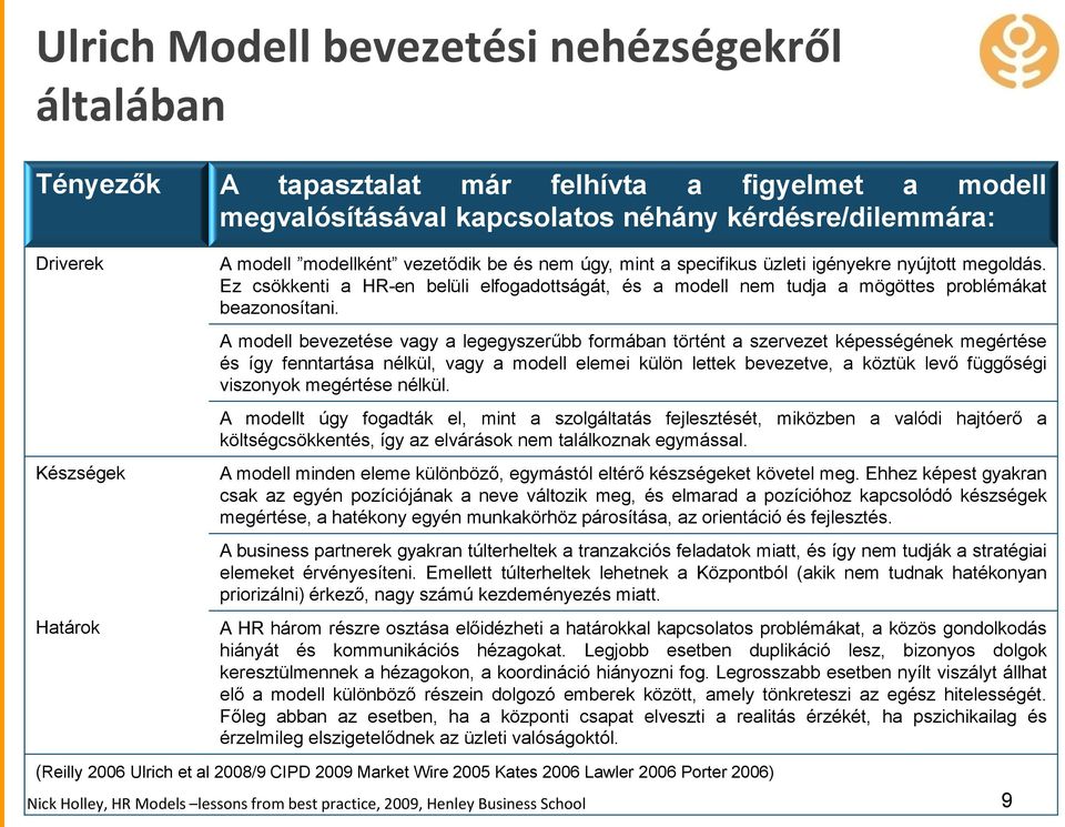 A modell bevezetése vagy a legegyszerűbb formában történt a szervezet képességének megértése és így fenntartása nélkül, vagy a modell elemei külön lettek bevezetve, a köztük levő függőségi viszonyok