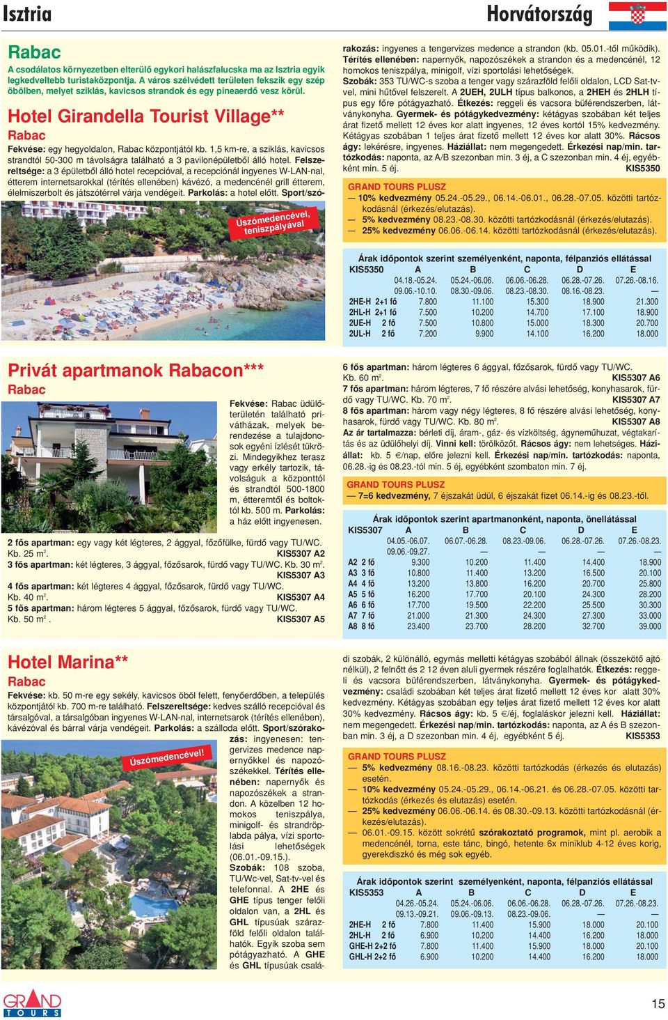 Úszómedencével, teniszpályával Horvátország Hotel Girandella Tourist Village** Rabac Fekvése: egy hegyoldalon, Rabac központjától kb.