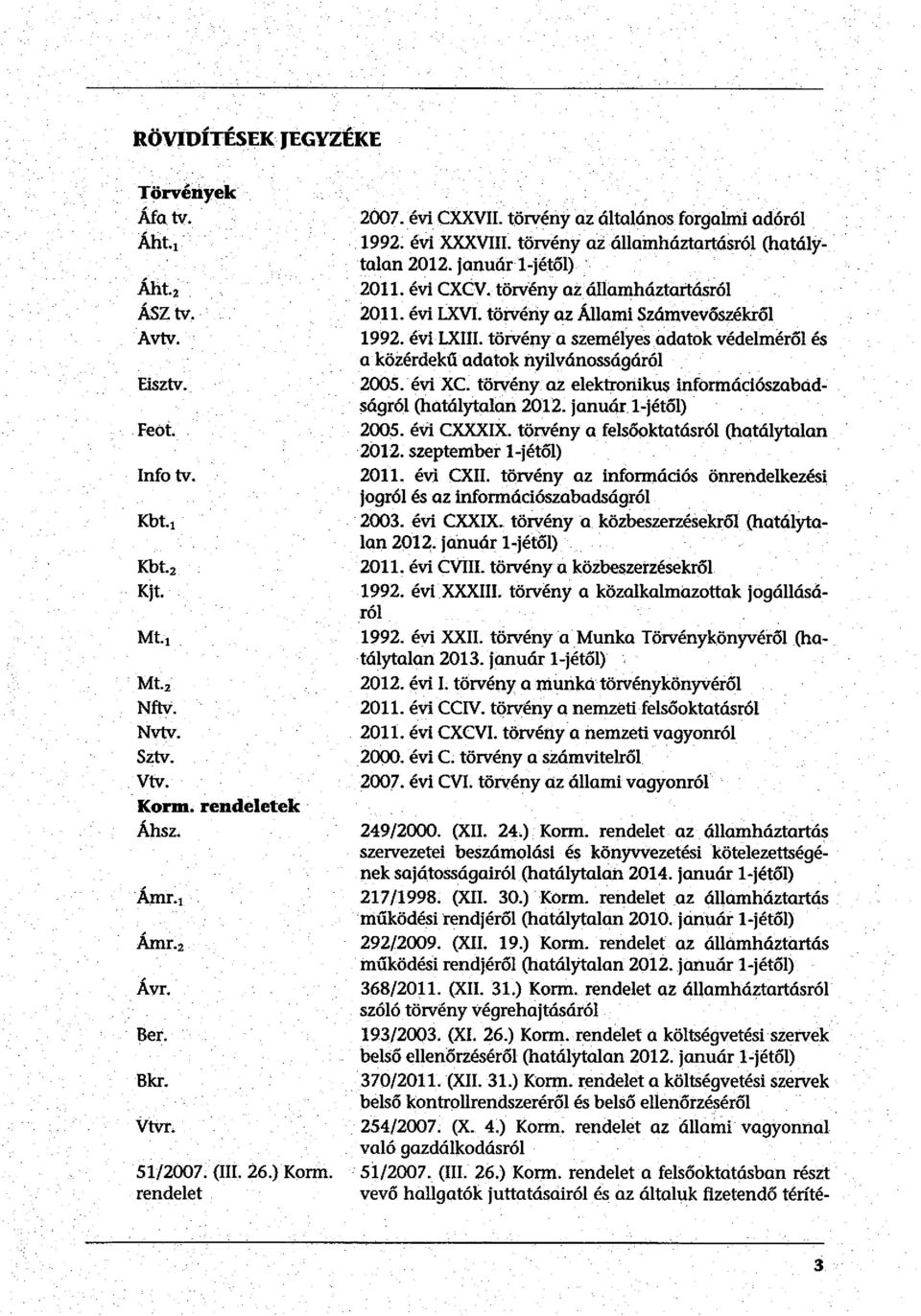 törvény al': államháztartásról 2011. évi LXVI. törvény az Állami Számvevőszékről 1992. évi LXIII. törvény a személyes adatok védelméről és a közérdekű adatok nyilvánosságáról.. 2005. évi XC.