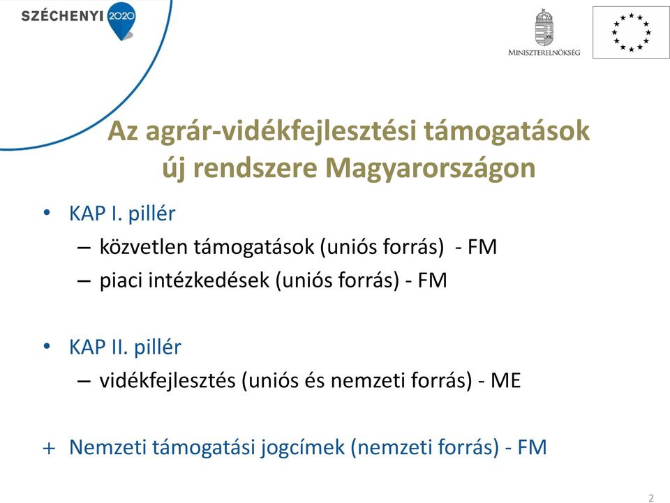 pillér közvetlen támogatások (uniós forrás) - FM piaci intézkedések