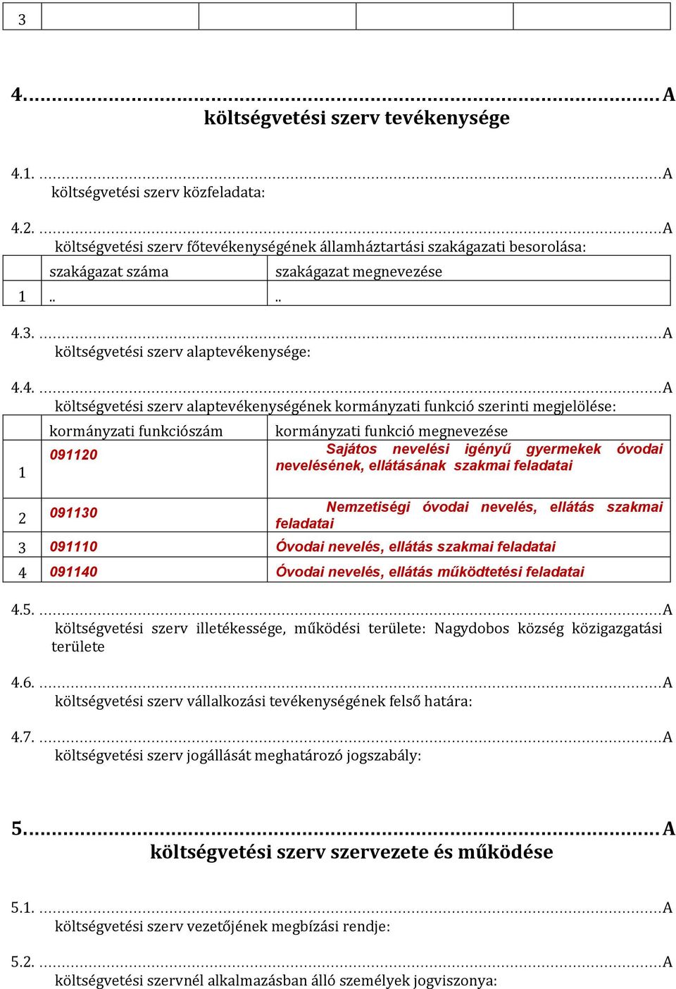 3.... A költségvetési szerv alaptevékenysége: 4.