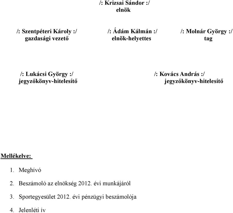 jegyzőkönyv-hitelesítő jegyzőkönyv-hitelesítő Mellékelve: 1. Meghívó 2.