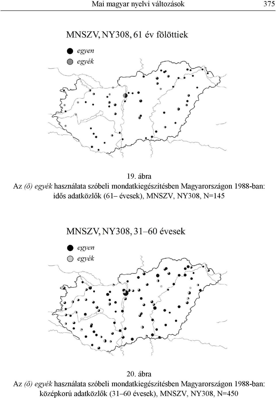 1988-ban: idős adatközlők (61 évesek), MNSZV, NY8, N=145 2.