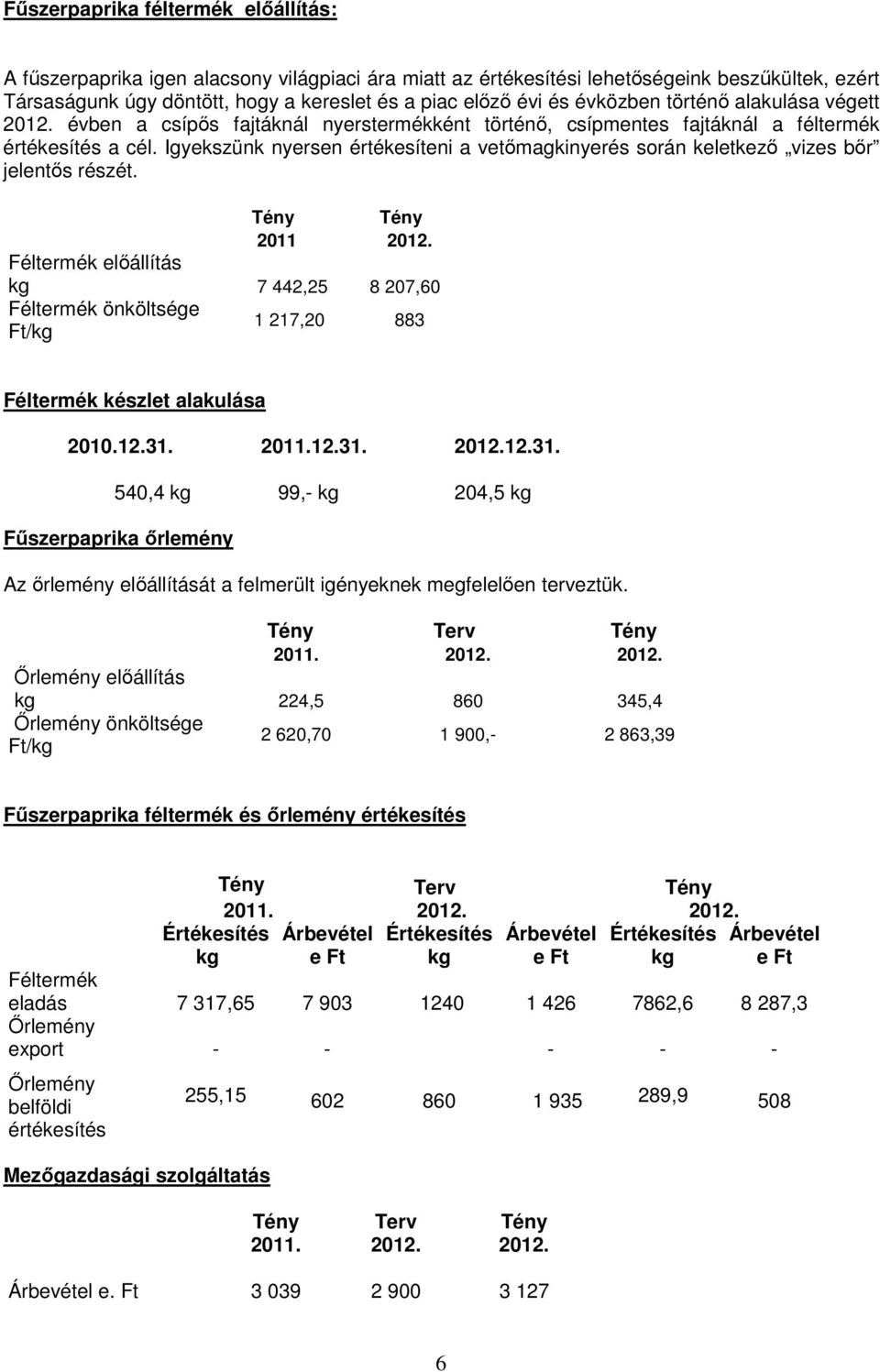 Igyekszünk nyersen értékesíteni a vetımagkinyerés során keletkezı vizes bır jelentıs részét. 2011 2012.