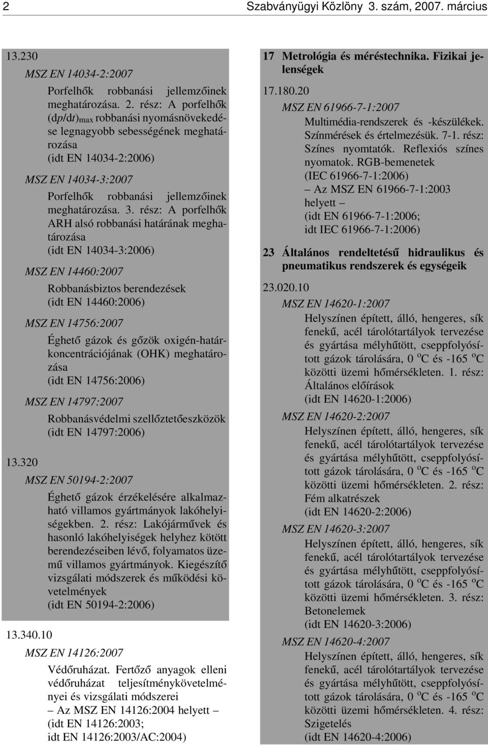 rész: A porfelh ók (dp/dt)max robbanási nyomásnövekedése legnagyobb sebességének meghatározása (idt EN 14034-2:2006) MSZ EN 14034-3:2007 Porfelh ók robbanási jellemz óinek meghatározása. 3.