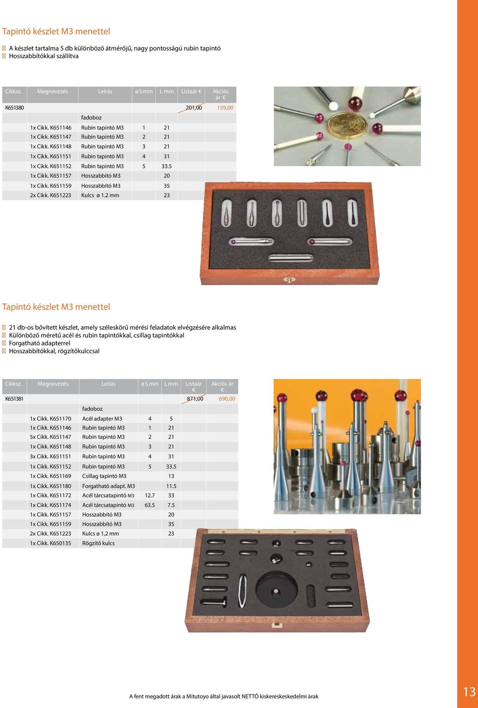 K655 Rubin tapintó M3 4 3 x Cikk. K6552 Rubin tapintó M3 5 33.5 x Cikk. K6557 Hosszabbító M3 20 x Cikk. K655 Hosszabbító M3 35 2x Cikk. K65223 Kulcs ø.