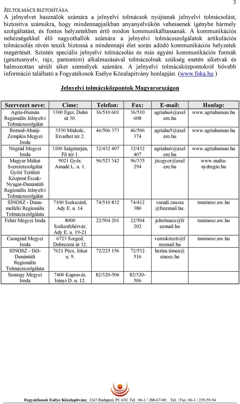 A kommunikációs nehézségekkel élő nagyothallók számára a jelnyelvi tolmácsszolgálatok artikulációs tolmácsolás révén teszik biztossá a mindennapi élet során adódó kommunikációs helyzetek megértését.